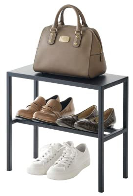 YAMAZAKI home 2-stöckiger Eingangs-Organizer, Stahl, Schuhregal, Einheitsgröße, Schwarz