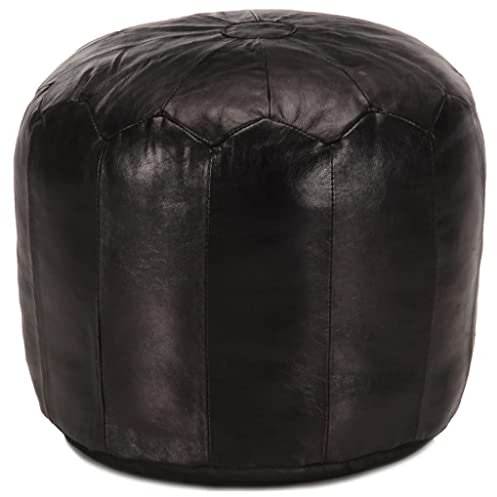 vidaXL Pouf Sitzpouf Sitzhocker Sitzpuff Puff Fußbank Fußhocker Bodenkissen Sitzkissen Kissen Hocker Ottoman Schwarz 40x35cm Echtes Ziegenleder