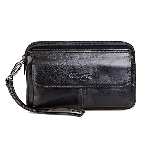 Xieben Borsa Da Polso In Pelle per Uomo Donna Viaggi D'affari All'aperto Organizzatore Cinturino Da Polso Portafoglio Con Marsupio Supporto Multiplo Porta Telefono Phone Nero