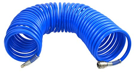 BSD Druckluft Spiralschlauch - PE Polyethylen Druckluftschlauch, Kompressrschlauch, Luftschlauch mit Schnellkupplung - 20m - innerer/äußerer Durchmesser: 8/12mm