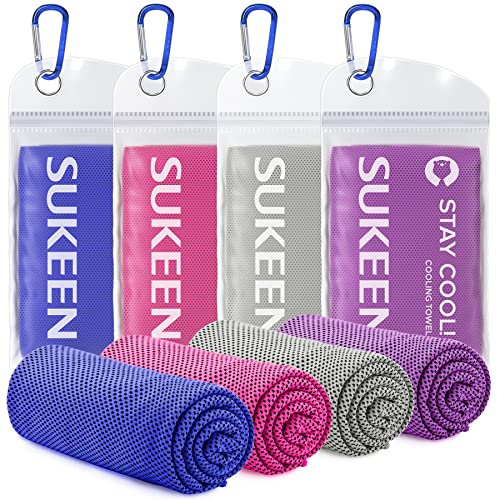 Sukeen Confezione da 4 asciugamani rinfrescanti (101,6 x 30,5 cm), asciugamano per ghiaccio, morbido e traspirante, asciugamano in microfibra per yoga, sport, corsa, palestra, allenamento, campeggio,