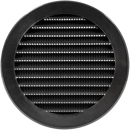 Vent Systems 125 mm / 5 Inch Round Soffit Vent Cover - Black Louvered Plastic Grill Cover - Vent Grille with Screen Mesh - HVAC, Ducting, Pipe Air Supply Vents for Bathroom, Kitchen