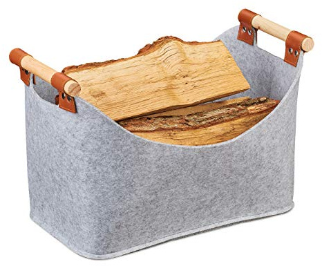 Relaxdays Filztasche, Aufbewahrungskorb Filz, hellgrau | faltbare Aufbewahrungsbox, Filzkorb mit Henkeln, HBT 27x40x22 cm