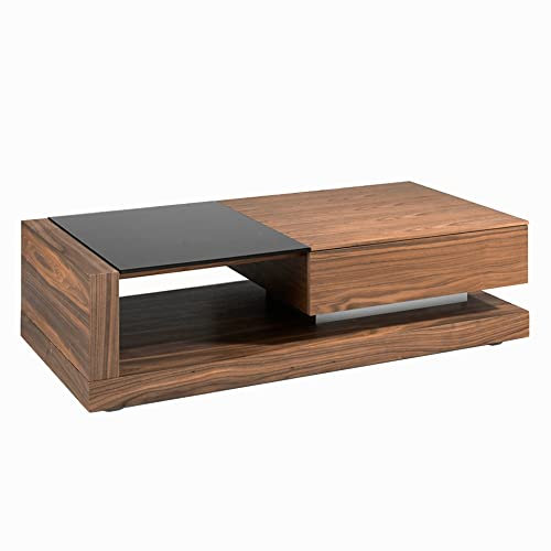 Angel Cerdá - Table Basse en Noyer et Verre Teinté Noir avec Tiroir de Rangement - Table Basse Moderne et Sophistiquée - Originale et Polyvalente - Matériaux Résistants - 130 x 70 x 36 cm