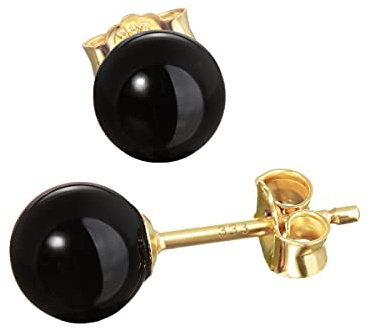 NKlaus Ohrstecker 333er Gelbgold 8 Karat Naturstein-Kugel 6,1–6,3mm 2 Stück | Stablänge inklusive Kopf: 16mm; Naturstein mit natürlichen Unregelmäßigkeiten