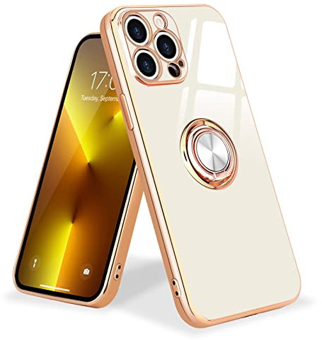 Urarssa Kompatibel mit iPhone 12 Pro Hülle mit 360 Grad Ring Ständer Handyhülle Schutzhülle Magnetischer Autohalterung Stoßfest Hülle Case für iPhone 12 Pro-Weiß