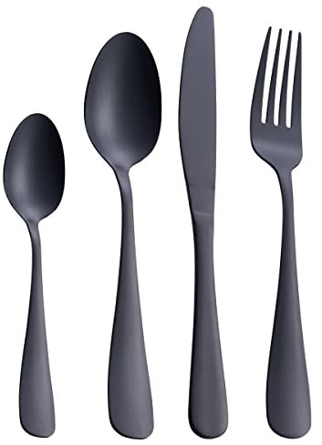 GoGeiLi Set di posate nero opaco da 24 pezzi, posate in acciaio inox satinato da 24 pezzi, per 6 persone, lavabili in lavastoviglie