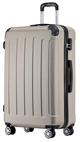 BEIBYE Hartschalen-Koffer Trolley Rollkoffer Reisekoffer Sicherheit Zahlenschloß Zwillingsrolle ABS Material Handgepäck 4 Rollen (M-L-XL-Set) (Champagner, XL)