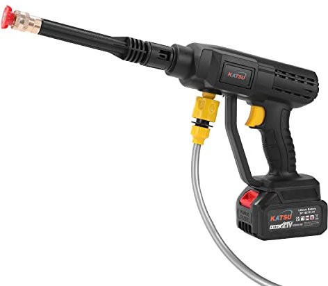 KATSU FIT-BAT 21V Cordless Pressure Washer with 4.0Ah Battery and Charger, Portable High Pressure Washer Cleaner Gun with 2 Nozzles and Hose Kits for Patio Cleaning Car Washing Garden Watering