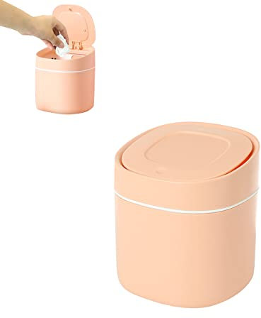 HIUOUIH Poubelle de Table Mini avec Couvercle Petite Chambre à Coucher Corbeille Papier pour Salle Bain Cuisine Bureau Chambre, Rose