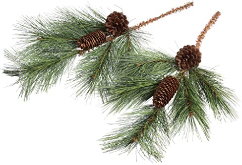 künstlicher Kiefernzweig / Weihnachtszweig mit 2 Zapfen (2 Stück)