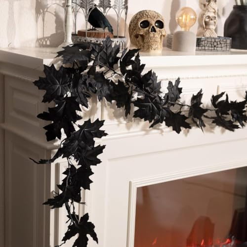 Künstliche Herbst-Ahornblätter-Girlande, 1,8 m, für den Innen- und Außenbereich, Dekoration für Zuhause, Garten, Hochzeit, Party, Schwarz, 1,8 m