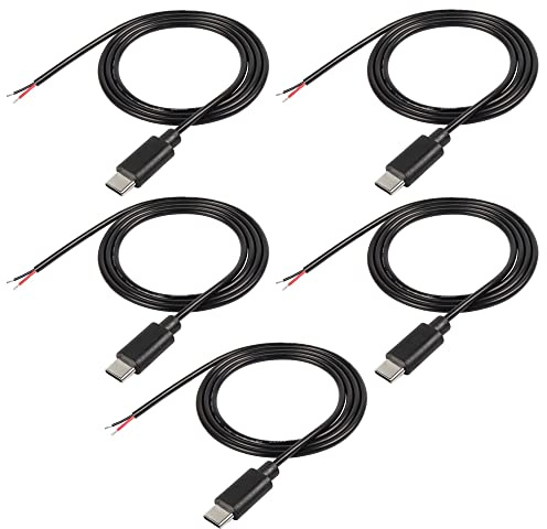 XMSJSIY Câble de queue USB type - C rallonge de câble d'alimentation 22awg 5V 3A prise USB - C vers connecteur ouvert à 2 broches pour DIY - 1M / 3.2ft 5pcs