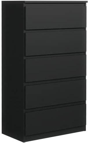 meble masztalerz Kommode 70, 5 Schublade, Schwarz | Kommodenschrank 70x124, 5x39 cm, Moderne Schubladenschrank, Sideboard für Wohnzimmer, Flur & Schlafzimmer