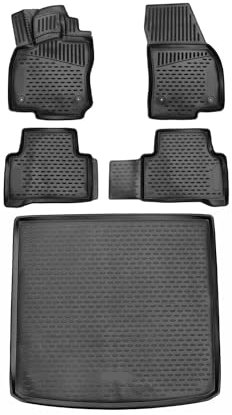 OMAC Fußmatten & Kofferraumwanne Set kompatibel mit VW Touran 2015-2025 Gummi TPE Schwarz 5X
