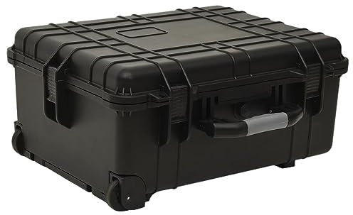 JUNZAI Flugkoffer mit Rollen Schwarz 58x45x27 cm PP, Pelican Case, Flightcase, Peli Case, Munitionsbox, Hardcase Koffer, Werkzeugkoffer Leer Gross