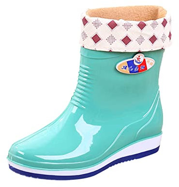 FNKDOR Gummistiefel Damen mit Gefüttert Kurz Weitschaft Regenstiefel