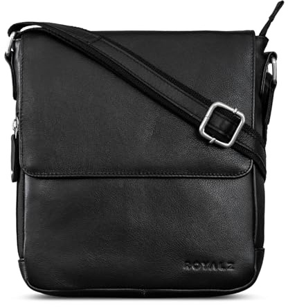 ROYALZ Cleveland Vintage Leder Umhängetasche Herren Klein stilvolle Vintage Männer Schultertasche aus Echtleder;Farbe:Schwarz
