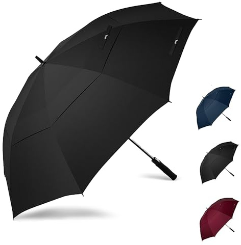 JPAXI Golf Umbrella Windproof - 62 Inch Large Umbrellas For Rain Heavy Duty - Automatic Open Ultimate UV Protection - Water Repellent Double Canopy Vented - Best Sports Umbrella