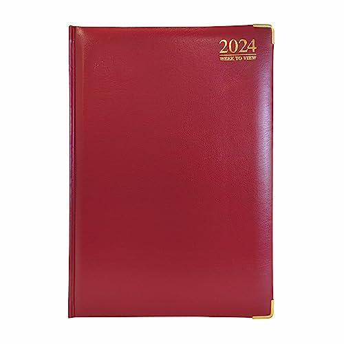 G4GADGET G4 Terminplaner 2024, A4, Wochenansicht, fester Einband, 80 g/m², für Büro, Büro und Zuhause, Burgunderrot/Rot