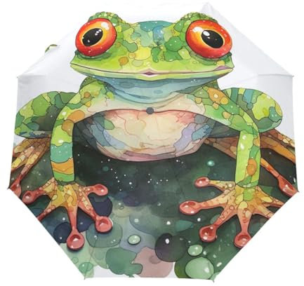 GAIREG Reise-Regenschirm, niedlicher Frosch, Cartoon, automatisches Öffnen und Schließen, winddicht, kompakt, zusammenklappbar