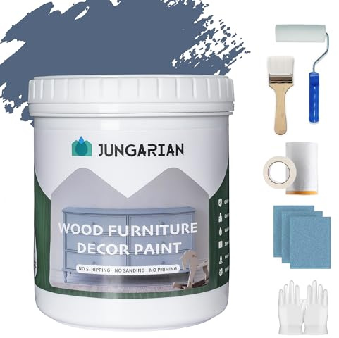 Jungarian Furniture Paint Kit 32oz with Tools - Water-based & Low Odor All-in-One No Sanding - Matte Finish Indoor Outdoor Wood Paint for Cabinets, Doors, Tables and Dressers - Aleutian