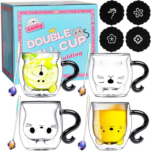 YUTUY Doppelwandige Kaffeegläser,KaffeeTeegläser,Doppelwandige Gläser,Espresso Gläser,Doppelwandige Isolierglas Espressotasse für Cappucino,Eiskaffee und Espresso(4er Set)