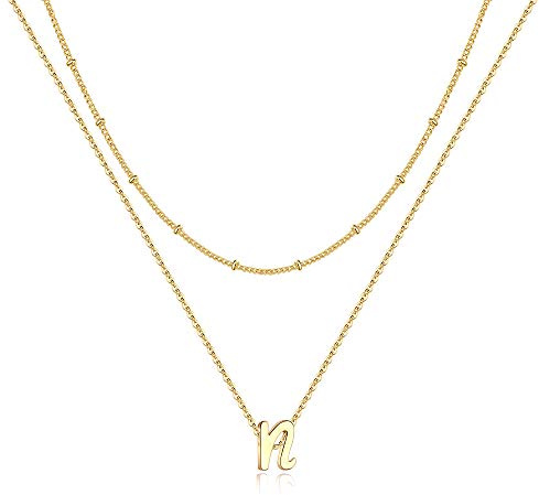 TINGN Layered Gold Kette mit Buchstaben, 14K Gold Vergoldete Winzige Monogramm Buchstaben A-Z Anhänger Kette Choker Kette Personalisierte Buchstaben Kette Mädchen Geschenke für Frauen Teenager Mädchen