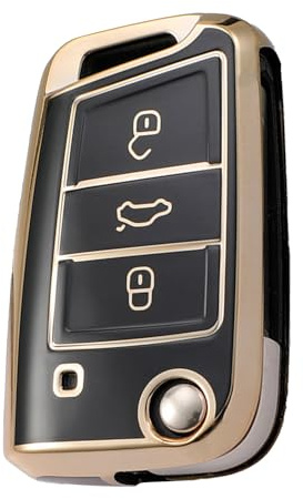 Juttzzei Autoschlüssel Hülle Vw for Vw Golf 7 Ateca Arona MK6 MK7 Polo Jetta Fabia Tiguan Touran Toledo Skoda Seat Leon Ibiza Octavia Schlüsselhülle, TPU Vw Goft 7 Schlüsselhülle - 3 Tasten (Schwarz)