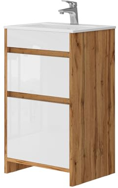 Vicco Waschbeckenunterschrank Detmold, Goldkraft Eiche, 49 cm | besteht aus Badunterschrank und Waschbecken