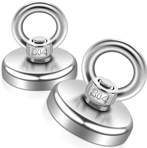 2 Pack Round Neodymium Magnets 45kg, Strong Fishing Magnets Heavy Duty Magnet Fishing 32mm Rare Earth Magnet with Eye Bolts for Industrial Hanging Hoisting