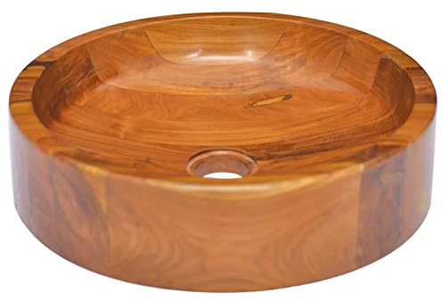Tidyard Lavabo Bois de Teck Massif Φ40x10 cm, Évier de Comptoir, Vasque à Poser, Lavabo de Salle de Bain pour Toilette, WC d'invités