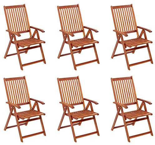 Tidyard 6 STK. Klappbare Gartenstühle Klappstuhl Gartenstuhl Balkonstuhl Hochlehner Stuhl mit Auflagen Klappstühle Garten Esstühle Armlehnstühle Terassenstuhl Balkonmöbel Set Massivholz Akazie