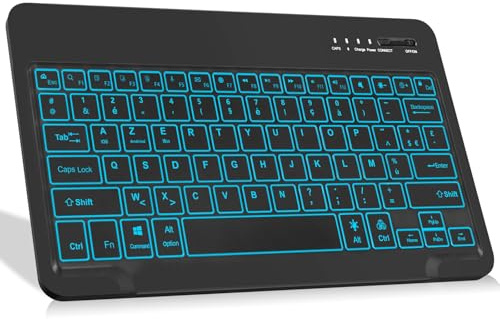 JADEMALL Clavier Bluetooth pour iPad, iPad Air/Pro, Tablette Samsung, Xiaomi Pad 7/6/5/ pour Lenovo Tab, Mac, AZERTY Français Clavier Léger Rechargeable Portables pour Système iOS, Android, Noir