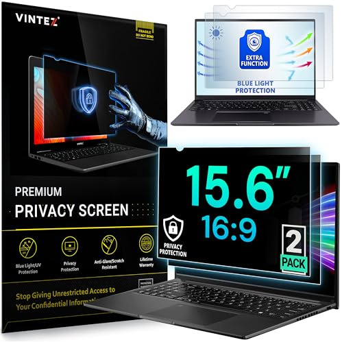 VINTEZ [Lot de 2] Filtre de confidentialité pour écran d'ordinateur 15,6 pouces 16:9 pour écran large et ordinateur portable – Anti-éblouissement – Film protecteur anti-rayures – Bouclier de confident