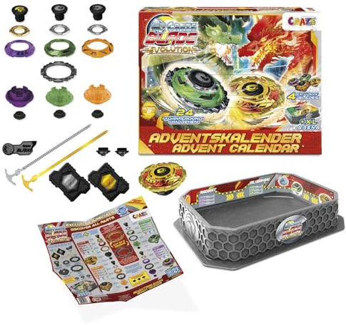 CRAZE BLADE Calendrier de l'Avent garçon et fille avec Toupies de combat BLADE - Calendrier de l'Avent Jouet avec arène de combat, lanceur et toupie - de Noël pour garçons et filles