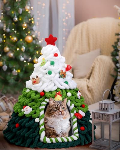 Árbol de Navidad para Gatos, Cama de Interior, Cueva, Nido de Fieltro, Casa Interior, Regalos para Amantes de los Perros, 20 x 24 Pulgadas