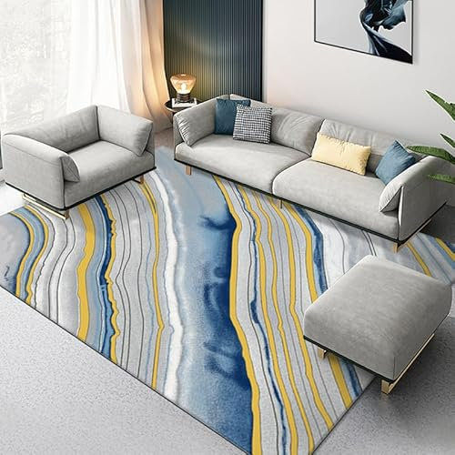Teppich Blau Gelb Flauschig Kurzflor,Mikrofaser Super Weich,Anti-Rutsch,Waschbar,Teppich Webteppich Für Wohnzimmer,Flur,Schlafzimmer Teppichläufer 120X160Cm
