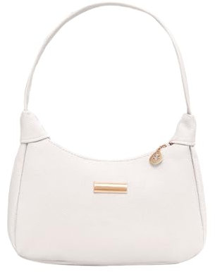 QKEPCY Handtasche Damen PU Leder Schultertasche Umhängetasche Klein Lässige Retro Schulterhandtasche Unterarmtasche Clutch Mini für Dating Party Einkaufe(Weiß)