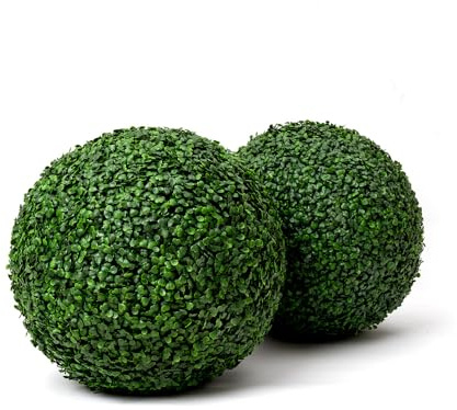 CYC Bolas de boj artificiales para plantas de boj, bolas redondas de boj sintético, 2 unidades, bolas decorativas verdes para todo el año para puerta delantera, porche, patio, balcón, jardín, boda y