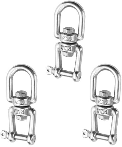 HJIAMA 3 Pezzi Gancio Girevole, M5 Girevole Doppia estremità Moschettone Girevole, Girevole 360° Sospensioni Girevoli, Anello Acciaio Inossidabile, Portata 100 kg, per Seggiovie, Altalene