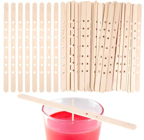 Sibba hölzerne Kerze Dochthalter 50 Pcs Kerzendochte Zentriervorrichtung Multiwick Bars Wachs Stick Clips Making Crafting Supplies Große Dochthalter für DIY Material Paket Form