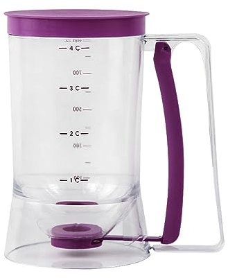 Pasdrucn 1L Teigportionierer Mit Quetschgriff, Plastik Teigspender Mit Skala, Pancake Portionierer Mit Ständer, Teigportionierer Flasche, Teigspender Teigportionierer Für Pfannkuchen, Muffins (A)