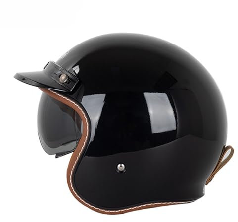 OZXDKJ Motorrad Offener Helme, DOT/ECE-Zulassung Motorrad Halbhelme Herren Damen, Vintage Motorrad Mit Visier Open Face Helme, Motorradhelm Klapphelme, Chopper Scooter Moped Helme,M=(57-58cm),EE