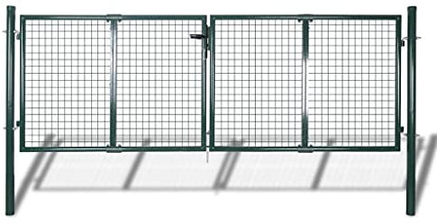 Gartentor Stabmattenzaun Gartentür Doppelflügeltor Doppeltor Hoftor Flügeltor Einfahrtstor Gartentpforte mit Pfosten und Befestigungsmaterial, 289x100 cm / 306x150 cm Stahl Grün