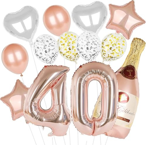 Deko Geburtstag Mädchen, Geburtstagsdeko Jungen und Mädchen, Luftballon Set Rosegold, Rosegold zahlen luftballon, Helium Folienballon Konfetti Luftballon fürMädchen Geburtstag Party (Zahlenballon 40)