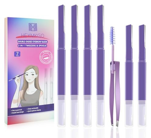 Eyebrow Razors for Women, Eyebrow Grooming Kit with 2-in-1 Tweezers & Brush, Dual-Blade Dermaplaning Blades for Face & Brows, Facial Hair Remover Eye Brow Shaper