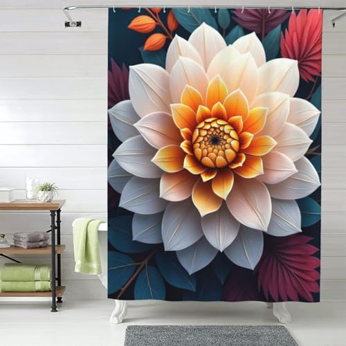 TZTTZT Cortina de ducha realista con estampado blanco de dalia n.º 6, cortinas de ducha de tela gruesa y resistente para baño, lavable a máquina, 60 x 72 pulgadas