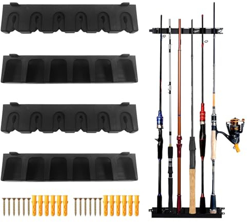 CVASNF 2 Paar Rutenhalter Wand, Wandmontage Rutenständer Vertikal Angelrutenhalter Aufbewahrung von 12 Ruten Angelständer Wandhalterung Angelrutenständer für Garage Boot Garage Wand