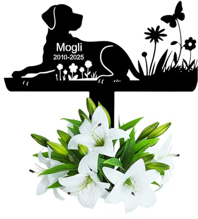 Wondramble Grabstein Hund für Draußen,grabschmuck Hund wetterfest,gartenstecker,gedenktafel,Edelstahl grabstecker personalisiert